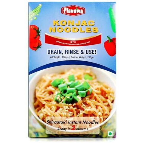 Flavoma Shiraataki Noodles/Konjac Noodles, 270G [Low-Carb | Certified Vegan | Low-Calorie | Keto-Friendly | Fat-Free | Gluten-Free | Wheat Free | Source Of Fiber | Miracle Noodles]