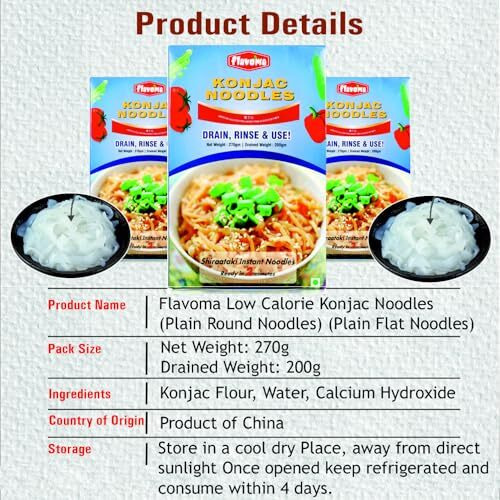 Flavoma Shiraataki Noodles/Konjac Noodles, 270G [Low-Carb | Certified Vegan | Low-Calorie | Keto-Friendly | Fat-Free | Gluten-Free | Wheat Free | Source Of Fiber | Miracle Noodles]
