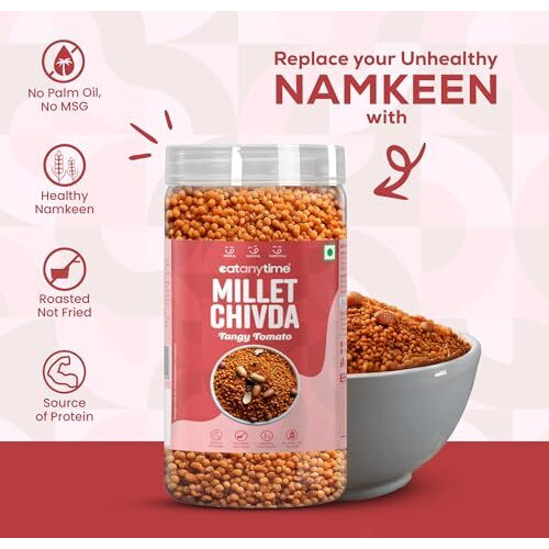 Eat Anytime Tangy Tomato Millet Chivda | Healthy Crunchy Snack Mix With A Bold Flavor | Packed With Spices & Nutrients | Perfect For Guilt-Free Snacking, (Pack Of 1)