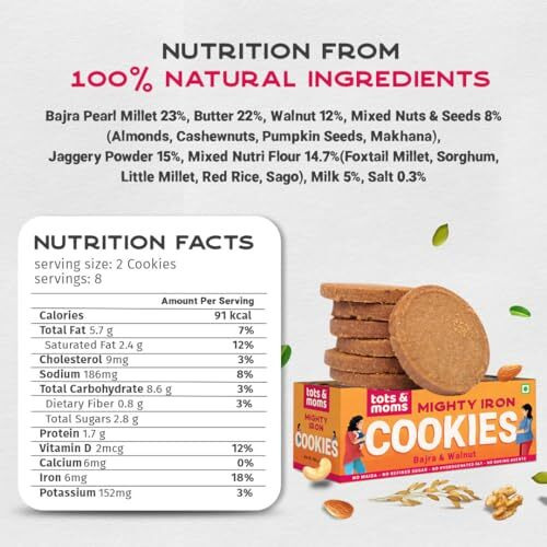 Tots & Moms Healthy & Nutritional Cookies-Pack Of 3 | Mighty Iron | Calcium Magic | Folic Fiesta | 150G Each
