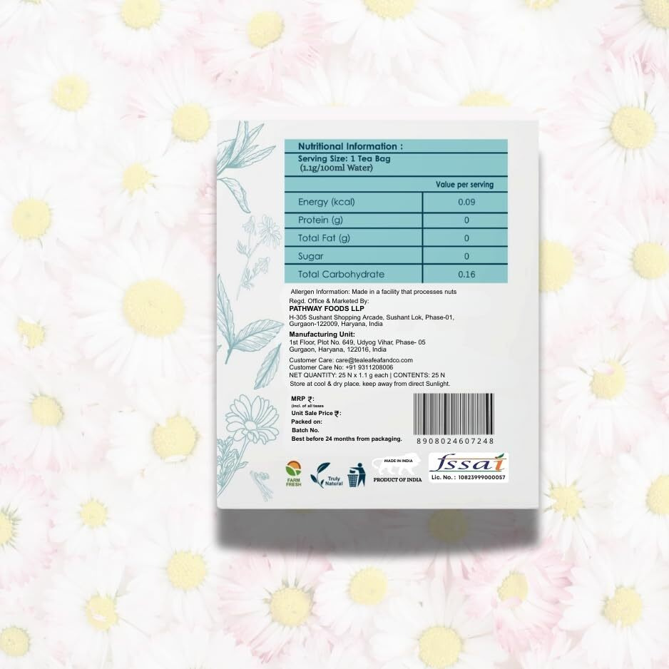 Tea Leaf & Co. Chamomile Green Tea Soothing Blend Improves Sleep Quality & Relieves Anxiety Farm Fresh & Natural Total 50 Tea Bags Pack Of 2