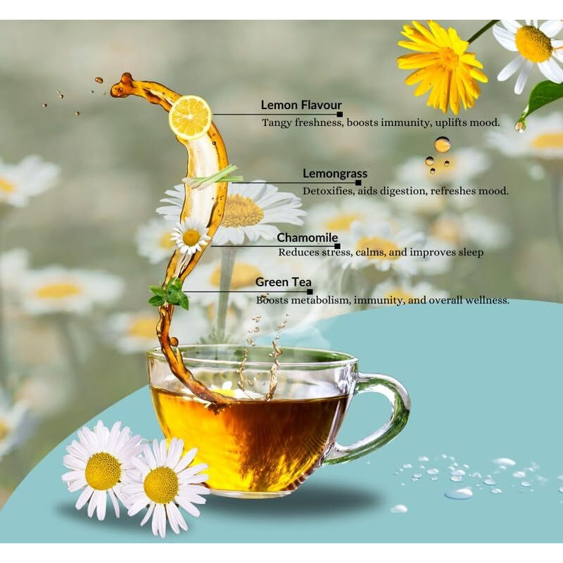 Tea Leaf & Co. Chamomile Green Tea Soothing Blend Improves Sleep Quality & Relieves Anxiety Farm Fresh & Natural Total 50 Tea Bags Pack Of 2