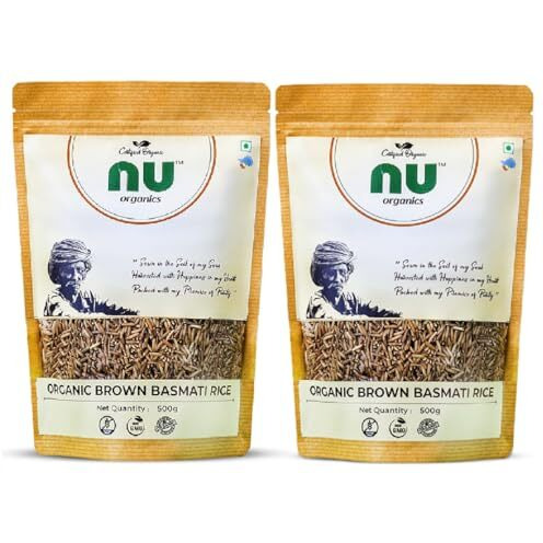 Nu Organics Basmati &quotBrown Rice" - 1Kg Unpolished | 100% Organic | High In Dietary Fiber | Gluten-Free | Pesticide And Chemical-Free Basmati Rice