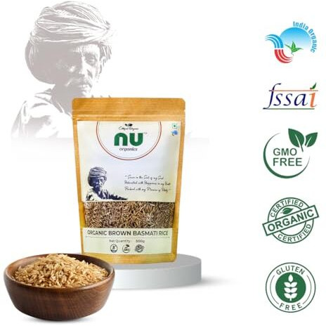 Nu Organics Basmati &quotBrown Rice" - 1Kg Unpolished | 100% Organic | High In Dietary Fiber | Gluten-Free | Pesticide And Chemical-Free Basmati Rice