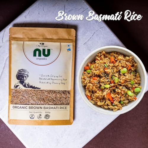 Nu Organics Basmati &quotBrown Rice" - 1Kg Unpolished | 100% Organic | High In Dietary Fiber | Gluten-Free | Pesticide And Chemical-Free Basmati Rice