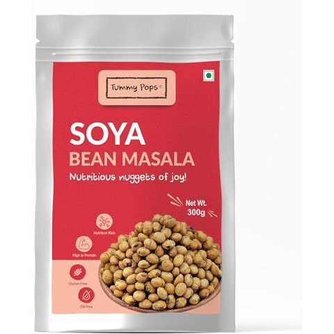 Tummy Pops Roasted Soyabean Masala | Protein-Rich & Crunchy Snack | Healthy, Wholesome & Nutritious Namkeen | Spicy Flavored | 300Gm Pack