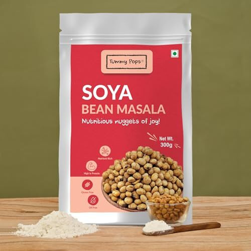 Tummy Pops Roasted Soyabean Masala | Protein-Rich & Crunchy Snack | Healthy, Wholesome & Nutritious Namkeen | Spicy Flavored | 300Gm Pack