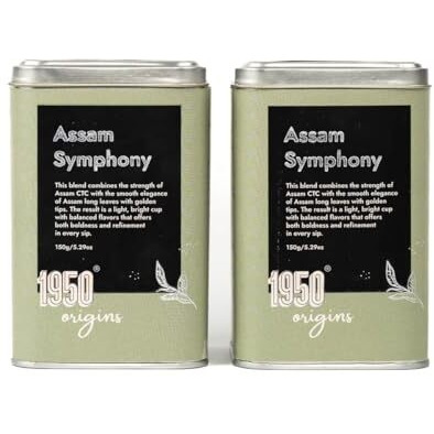 1950 Origins Combo Pack Of 2 X 150 Gm Assam Symphony |100% Natural Loose Leaf Tea|Pure Assam Ctc & Orthodox Whole Leaf|Kadak Chai |Strong & Fresh|Tin Caddy | Premium Black Tea