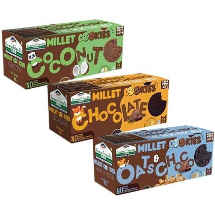Tummyfriendly Foods Millet Cookies - Chocolate, Oats Choco & Coconut Cookies Healthy Millet Biscuits For Babies, Kids, Adults - Pack Of 3-75 Grams Each