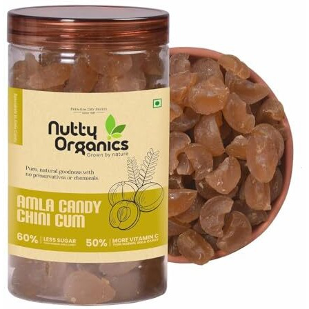 Nutty Organics Amla Candy Chini Cum 400 Gram | Natural Digestive Booster | Vitamin C Rich Healthy Snack | Tangy & Sweet Treat