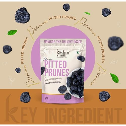 Kitchensmith Pitted Prunes 250 Gm | Rich In Potassium | High In Vitamins And Fiber | No Added Sugar | Moist & Delicious | Dry Fruit (Air Tight Pouch)