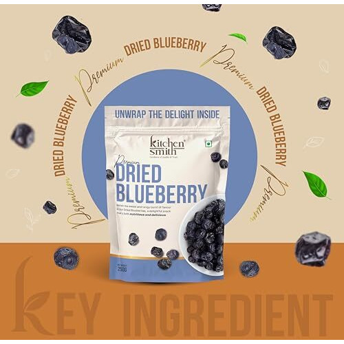 Kitchensmith Dried Blueberry Seedless 250 Gm | Usa Origin - Dried Blueberries | Rich In Calcium, Vitamin K, Boost Immunity (Air Tight Pouch)