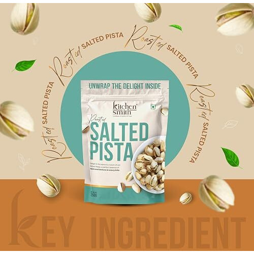 Kitchensmith Salted Roasted Pista 250 Gm | California Pistachios, Pista Dry Fruit, Tasty & Healthy Inshell Pistas| High In Protein | Gluten Free (With Shell, Air Tight Pouch)