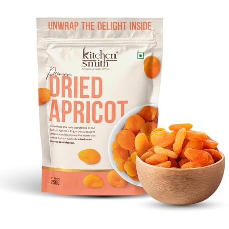 Kitchensmith Dried Apricot 250 Gm | Exotics Apricots Dry Fruits, Dry Apricot, Seedless Apricots, Jardalu | Naturally Sourced, No Added Sugar, Rich In Vitamins, Juicy (Air Tight Pouch)