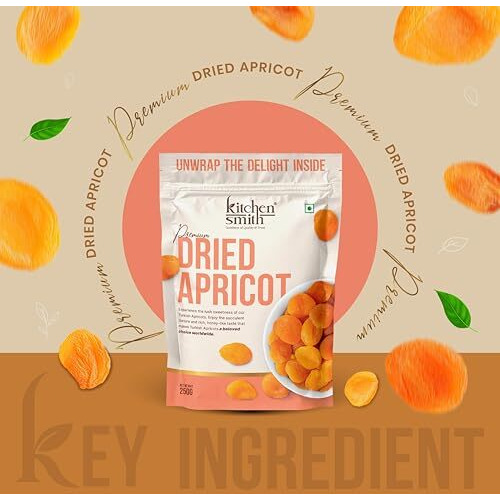 Kitchensmith Dried Apricot 250 Gm | Exotics Apricots Dry Fruits, Dry Apricot, Seedless Apricots, Jardalu | Naturally Sourced, No Added Sugar, Rich In Vitamins, Juicy (Air Tight Pouch)