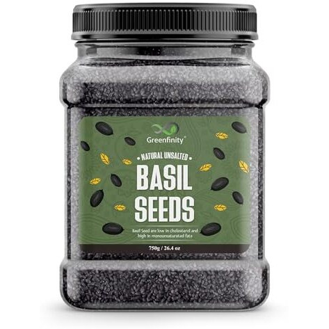 Greenfinity Basil Seeds 750G | Raw Sabja Seeds For Eating | Healthy Snacks | Jar Pack