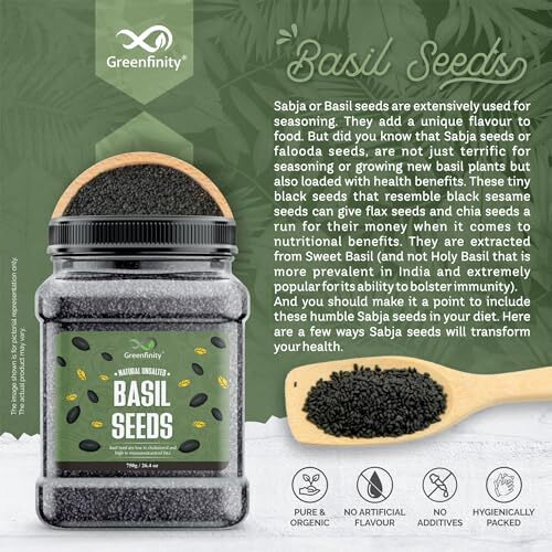 Greenfinity Basil Seeds 750G | Raw Sabja Seeds For Eating | Healthy Snacks | Jar Pack