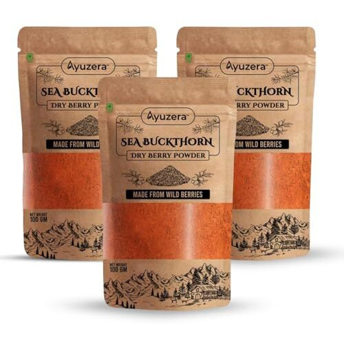 Ayuzera Himalayan Sea Buckthorn Berries Powder 300 Grams | Rich In Omega 3, 6, 7, 9 | Collagen, Fiber, Omegas, Vitamin C, Vitamin E | Dry Sea Buckthorn Powder (300 Grams)