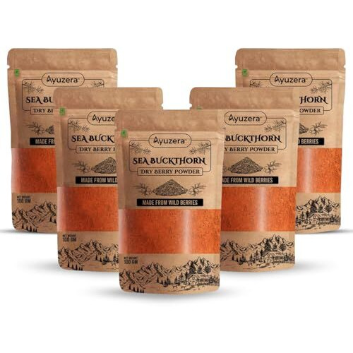 Ayuzera Himalayan Sea Buckthorn Berries Powder 500 Grams | Rich In Omega 3, 6, 7, 9 | Collagen, Fiber, Omegas, Vitamin C, Vitamin E | Dry Sea Buckthorn Powder (500 Grams)