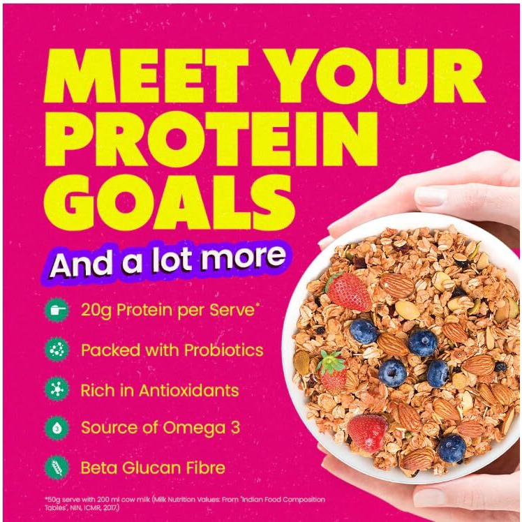 Yogabar High Protein Muesli 850Gm Fruits & Nut, 22G Protein| Packed With Apple, Almonds, & Super Seeds| Best High Protein Breakfast Cereal For Energy & Nutrition