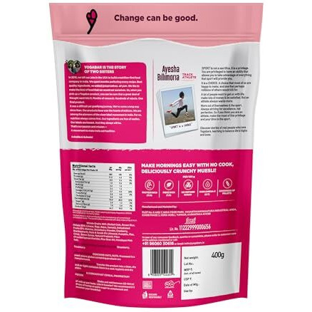 Yogabar Muesli Fruit And Nuts - Wholegrain Breakfast Cereals With Oats And Dry Fruits, High In Omega 3, Gluten Free Granola With Chia And Flax Seeds (400G - Pack Of 2)