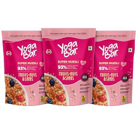 Yogabar Wholegrain Breakfast Muesli Fruits, Nuts + Seeds With Flax And Chia Seeds, 700 G Pack Of 3 - Whole Grain