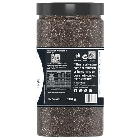Nutraj Raw Chia Seeds 500G Jar, Chia Seed With Omega-3, Non-Gmo, Gluten Free, Keto Diet Friendly.