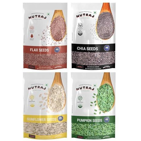 Nutraj Seeds Combo 800G | Pumpkin, Chia, Flax & Sunflower Seeds 200G Each | Seeds For Eating | Seed Cycling | Seed Cycling Seeds Combo