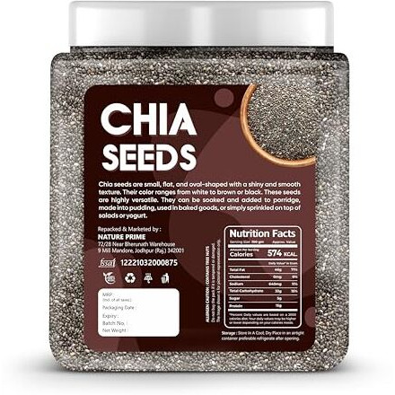 Nature Prime Chia Seeds 1 Kg | Chia Seeds For Weight Loss | Omega-3 Seeds For Eating | Non-Gmo And Fibre Rich Seeds (Jar Pack)