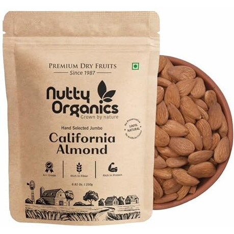 Nutty Organics California Almonds 1000 Gm | Hand Selected Jumbo | Tasty & Healthy | High In Protein & Dietary Fiber | Nutritious | Healthy Dry Fruit
