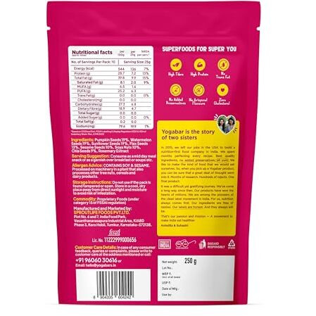 Yogabar 7-In1 Seeds Mix 250G | Mixed Seeds Chia, Pumpkin, Flax, Sunflower, Watermelon, Sesame & Soy Nuts Mix | Rich In Protein & Fibre | High Protein Snack With Anti-Oxidants