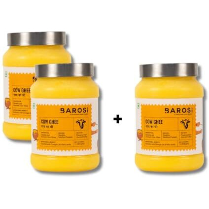 Barosi Premium Cow Ghee 3 Litre Family Saver Pack | Danedar Desi Ghee | Churned From Curd With Bilona Method | Pure & Aromatic | Farm Made In Small Batches