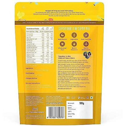 Yogabar Premium California Almonds 1Kg|Badaam|100% Natural Crunchy Badam Giri|Nuts & Dry Fruits|Rich In Protein, Fibre, Vitamin E, Magnesium & Calcium|Healthy Snacks|(500 Gm X Pack 2)
