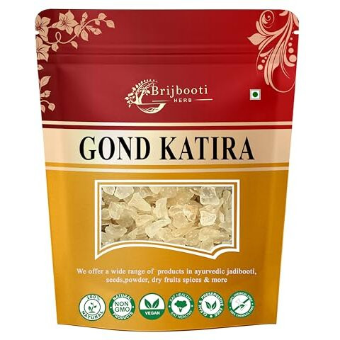 Brijbooti Gond Katira Pure Organic Edible Gum-(100 Gr) | A Grade | Tragacanth Gum Crystals | Kathila Gum | High Cooling Properties | 100% Natural | Astragalus Gummifer | Fssai, Gmp, Iso Certified