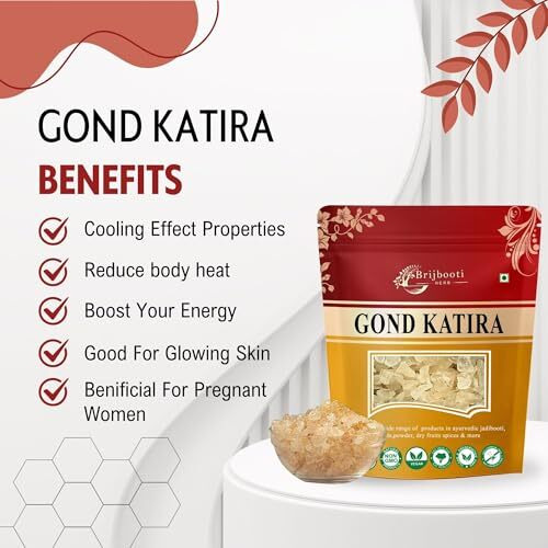 Brijbooti Gond Katira Pure Organic Edible Gum-(100 Gr) | A Grade | Tragacanth Gum Crystals | Kathila Gum | High Cooling Properties | 100% Natural | Astragalus Gummifer | Fssai, Gmp, Iso Certified