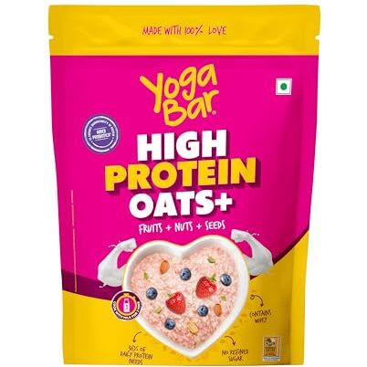 Yogabar High Protein Oats 850Gm, Fruit & Super Seeds | 23G Protein, Breakfast Cereals Oatmeal For Weight Management | Complete And Pure Protein Blend With Whey + Soy