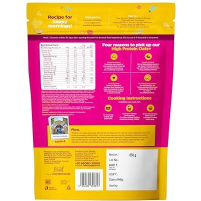 Yogabar High Protein Oats 850Gm, Fruit & Super Seeds | 23G Protein, Breakfast Cereals Oatmeal For Weight Management | Complete And Pure Protein Blend With Whey + Soy