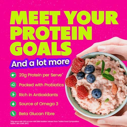 Yogabar High Protein Oats 850Gm, Fruit & Super Seeds | 23G Protein, Breakfast Cereals Oatmeal For Weight Management | Complete And Pure Protein Blend With Whey + Soy