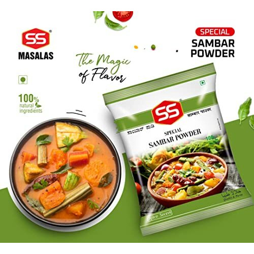 Ss Masalas Sambar Masala Powder 1Kg (500G Pack Of 2) | Authentic South Indian Spice Blend For Flavorful Sambar | 100% Natural Ingredients | No Added Preservatives | Prepare Delicious Sambar At Home