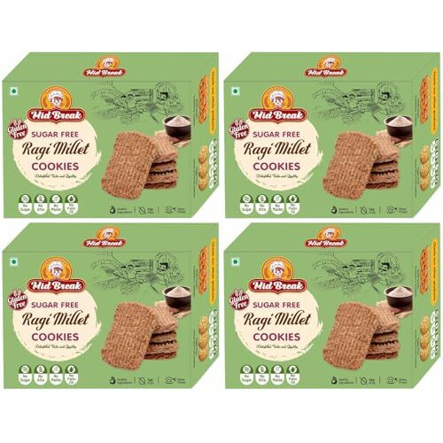 Midbreak Sugar Free Ragi Atta (Finger Millet) Cookies - Gluten-Free, No Sugar, Made With Butter - Healthy, Nutritious, And Delicious | Pack Of 4 | 800G