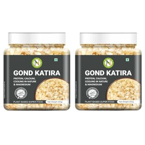 Naturevit Pure Gond Katira, 500Gm | Organic Almond Gum Badam Pisin | Edible Gum | With Excellent Cooling Properties | Herbal Superfood | Tragacanth Gum | Katora Gum Crystals | Badam Gondh For Summer | Badam Gum | Badam Banka | White Almonds Goond | Gaund