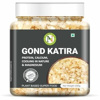 Naturevit Pure Gond Katira, 500Gm | Organic Almond Gum Badam Pisin | Edible Gum | With Excellent Cooling Properties | Herbal Superfood | Tragacanth Gum | Katora Gum Crystals | Badam Gondh For Summer | Badam Gum | Badam Banka | White Almonds Goond | Gaund