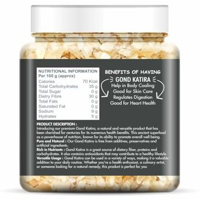 Naturevit Pure Gond Katira, 500Gm | Organic Almond Gum Badam Pisin | Edible Gum | With Excellent Cooling Properties | Herbal Superfood | Tragacanth Gum | Katora Gum Crystals | Badam Gondh For Summer | Badam Gum | Badam Banka | White Almonds Goond | Gaund