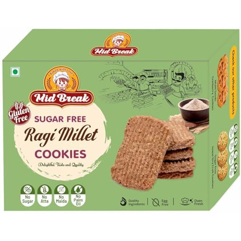 Midbreak Sugar Free Ragi Atta (Finger Millet) Cookies - Gluten-Free, No Sugar, Made With Butter - Healthy, Nutritious, And Delicious | Pack Of 1 | 200G