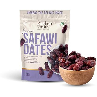 Kitchensmith Safawi Fresh Dates 400 Gm | No Preservatives & Added Sugar | High Fibre | Energy Health Snacks