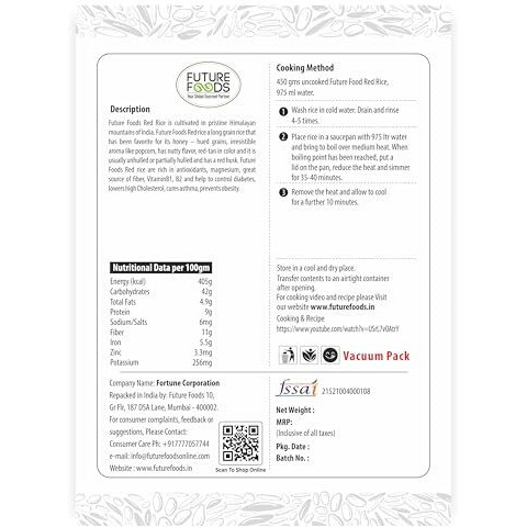 Future Foods Premium Red Rice | Rich In Antioxidants | Multiple Health Benefits | Ideal For Diabetic Patients | Supports Digestion | Fiber Rich | Iron & Vitamin Rich, 900 Gram