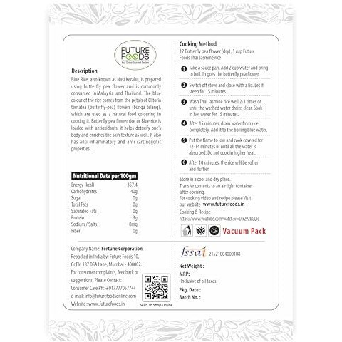 Future Foods Premium Thai, Jasmine Blue Rice 900 Gram | Short Grain | Healthy & Rich In Antioxidants | Sugar-Free & Gluten Free | Cholesterol & Fat-Free | Supports Digestion | Easy To Cook