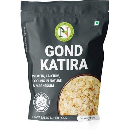 Naturevit Pure Gond Katira, 100G | Edible | Organic Tragacanth Gum | Badam Pisin | Almond Gum | | Kathila Gund | High Cooling Properties Herbal Food | Super Food | Badam Gond Best First Quality | Natural