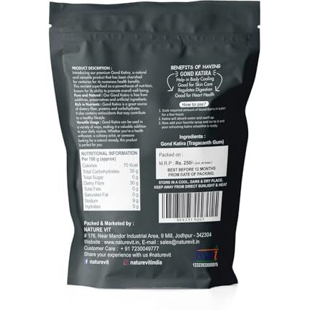 Naturevit Pure Gond Katira, 100G | Edible | Organic Tragacanth Gum | Badam Pisin | Almond Gum | | Kathila Gund | High Cooling Properties Herbal Food | Super Food | Badam Gond Best First Quality | Natural
