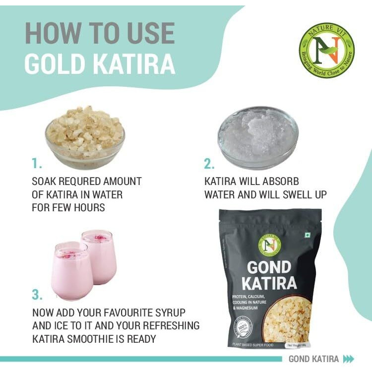 Naturevit Pure Gond Katira, 100G | Edible | Organic Tragacanth Gum | Badam Pisin | Almond Gum | | Kathila Gund | High Cooling Properties Herbal Food | Super Food | Badam Gond Best First Quality | Natural